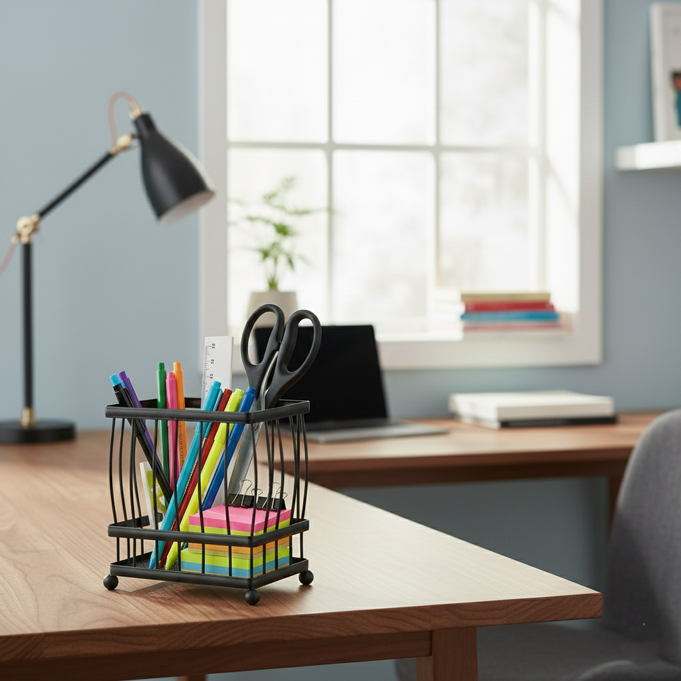 Versatile Desktop & Cutlery Metal Caddy (Random)