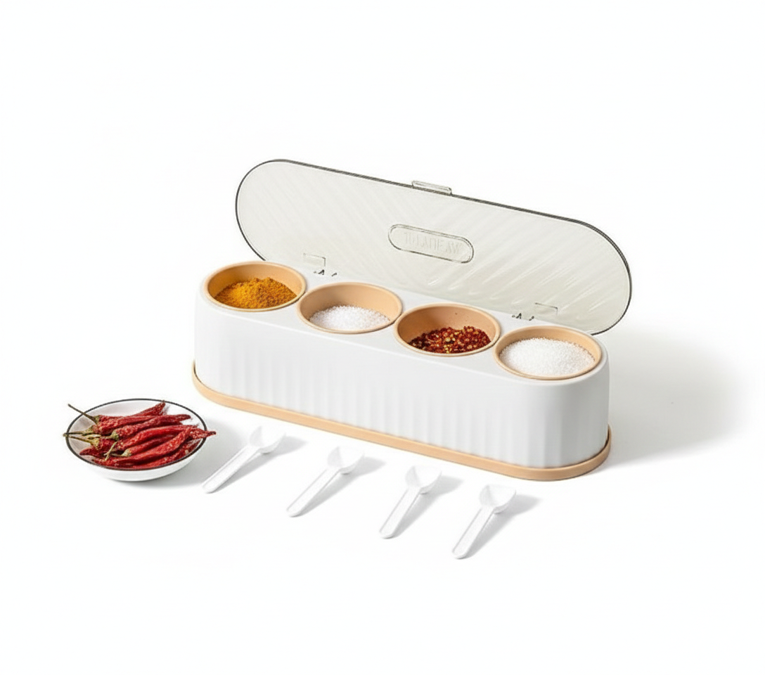 Wonder 4-Grid Masala Box with Serving Spoons