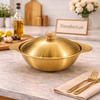 Premium Golden Serving Bowl with Wooden Knob Lid