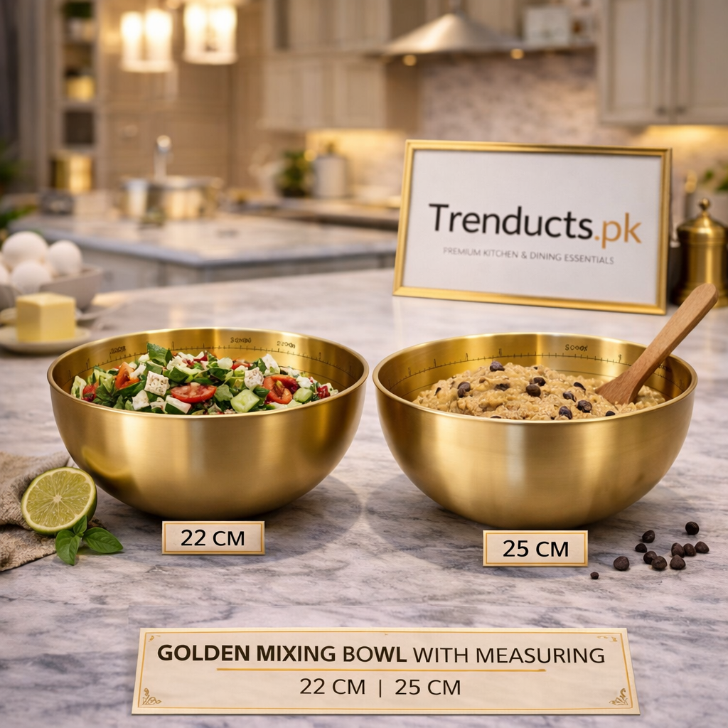 Premium Golden Mixing Bowl with Internal Measurements