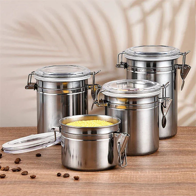 Stainless Steel Sealed Tank Food Coffee Beans Snack Storage Cans Tea Leaf Container Organizer Kitchen Accessories - Clarify.pk