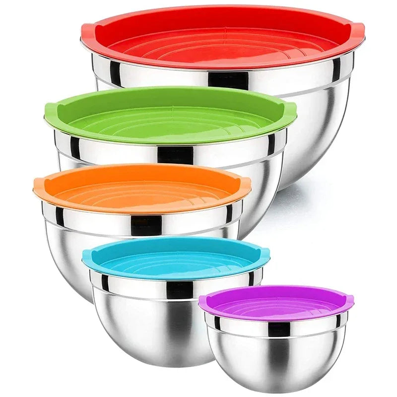 5-Piece Stainless Steel Mixing Bowl Set with Lids – Nesting Salad & Prep Bowls - Clarify.pk