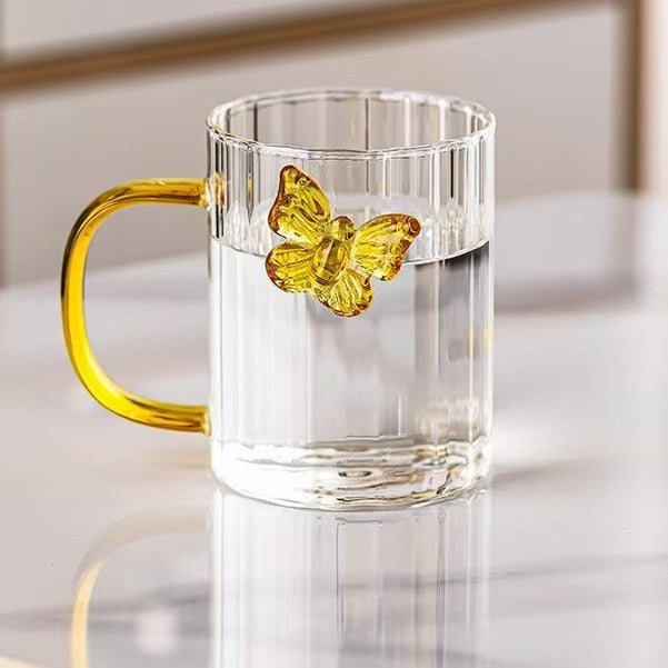 High Borosilicate 3d Butterfly Striped Glass Water Cup Creative Colored Handle Glass Water Cup