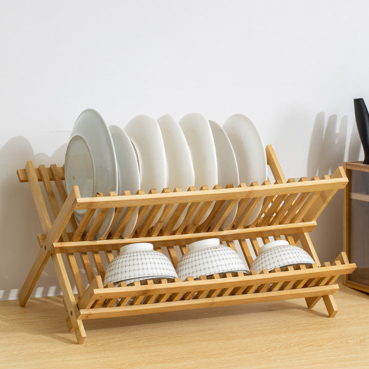 Premium Bamboo Dish Drying Rack – Foldable Dish Drainer