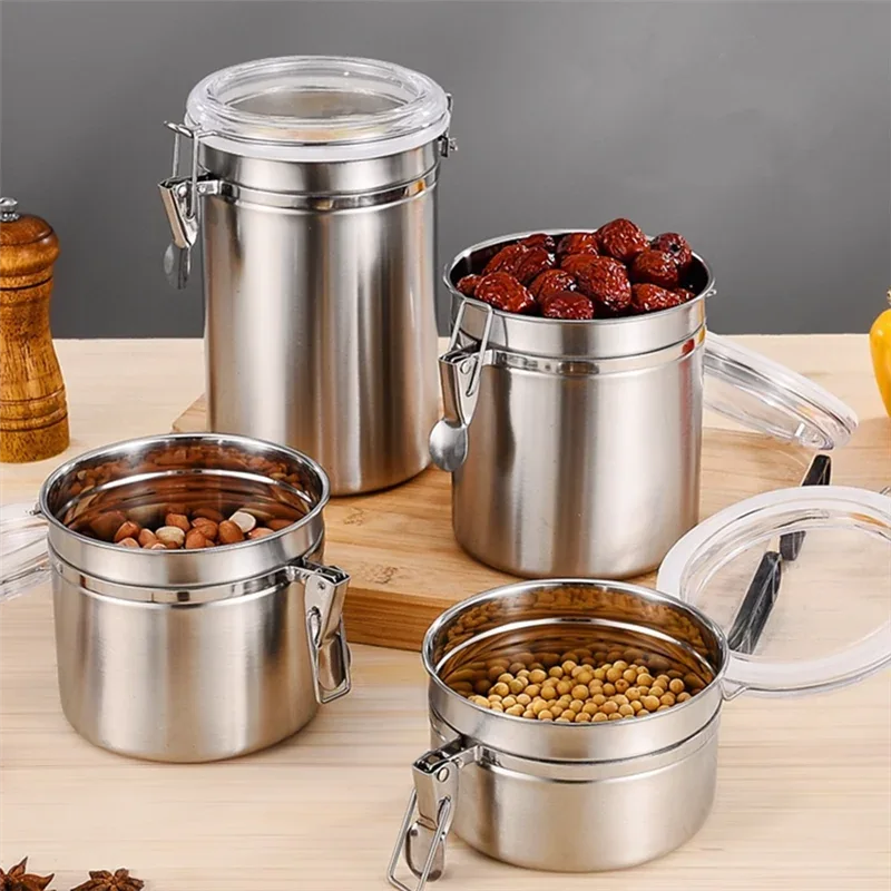 Stainless Steel Sealed Tank Food Coffee Beans Snack Storage Cans Tea Leaf Container Organizer Kitchen Accessories