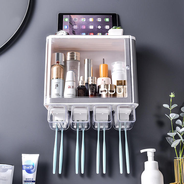 2022 Newest Design Makeup Storage Box With Toothbrush Holder Plastic Cosmetic Organizer Acrylic Lipstick Holder