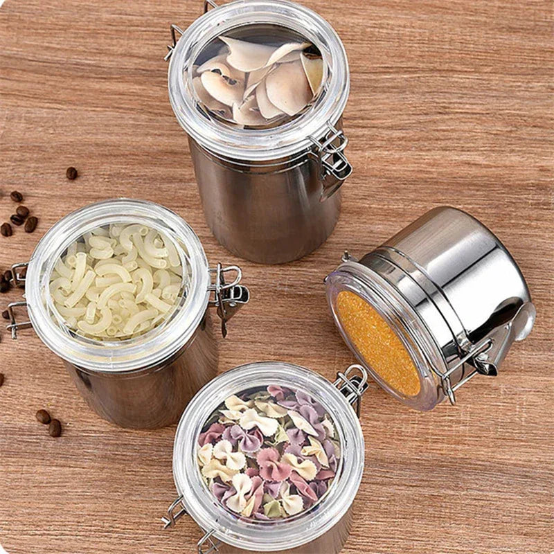 Stainless Steel Sealed Tank Food Coffee Beans Snack Storage Cans Tea Leaf Container Organizer Kitchen Accessories - Clarify.pk
