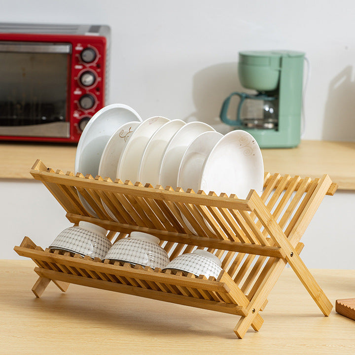 Premium Bamboo Dish Drying Rack – Foldable Dish Drainer
