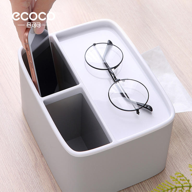 ECOCO Minimalist Desktop Tissue Box – Premium Grey & Cream