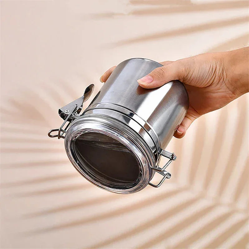 Stainless Steel Sealed Tank Food Coffee Beans Snack Storage Cans Tea Leaf Container Organizer Kitchen Accessories - Clarify.pk