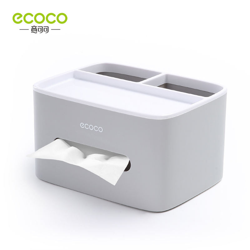 ECOCO Minimalist Desktop Tissue Box – Premium Grey & Cream