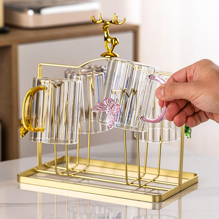 High Borosilicate 3d Butterfly Striped Glass Water Cup Creative Colored Handle Glass Water Cup