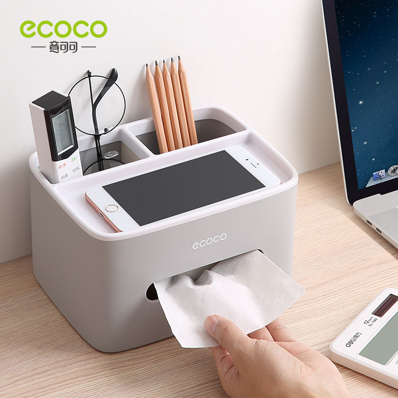 ECOCO Minimalist Desktop Tissue Box – Premium Grey & Cream