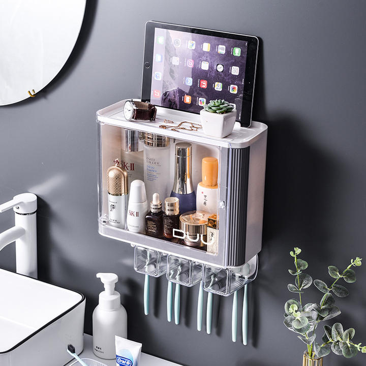 2022 Newest Design Makeup Storage Box With Toothbrush Holder Plastic Cosmetic Organizer Acrylic Lipstick Holder