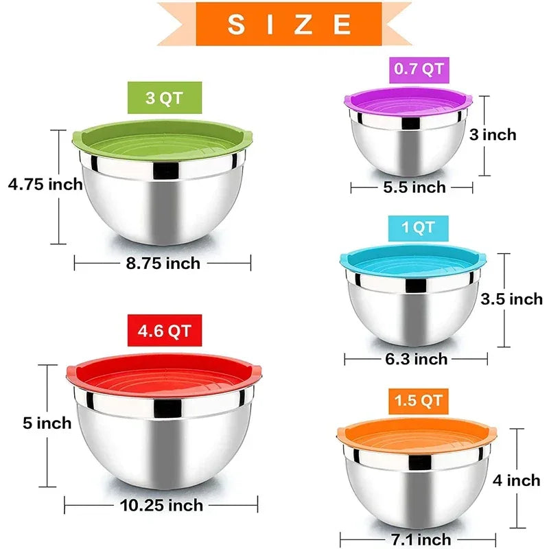 5-Piece Stainless Steel Mixing Bowl Set with Lids – Nesting Salad & Prep Bowls