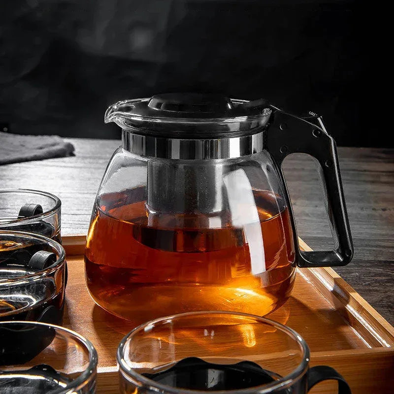 Heat Resistant Glass Teapot Set – 900ml Kettle with Stainless Steel Filter & 4 Cups - Clarify.pk