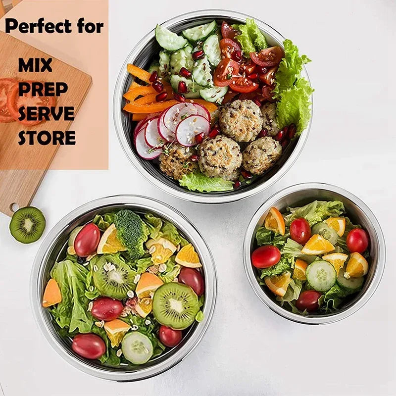 5-Piece Stainless Steel Mixing Bowl Set with Lids – Nesting Salad & Prep Bowls