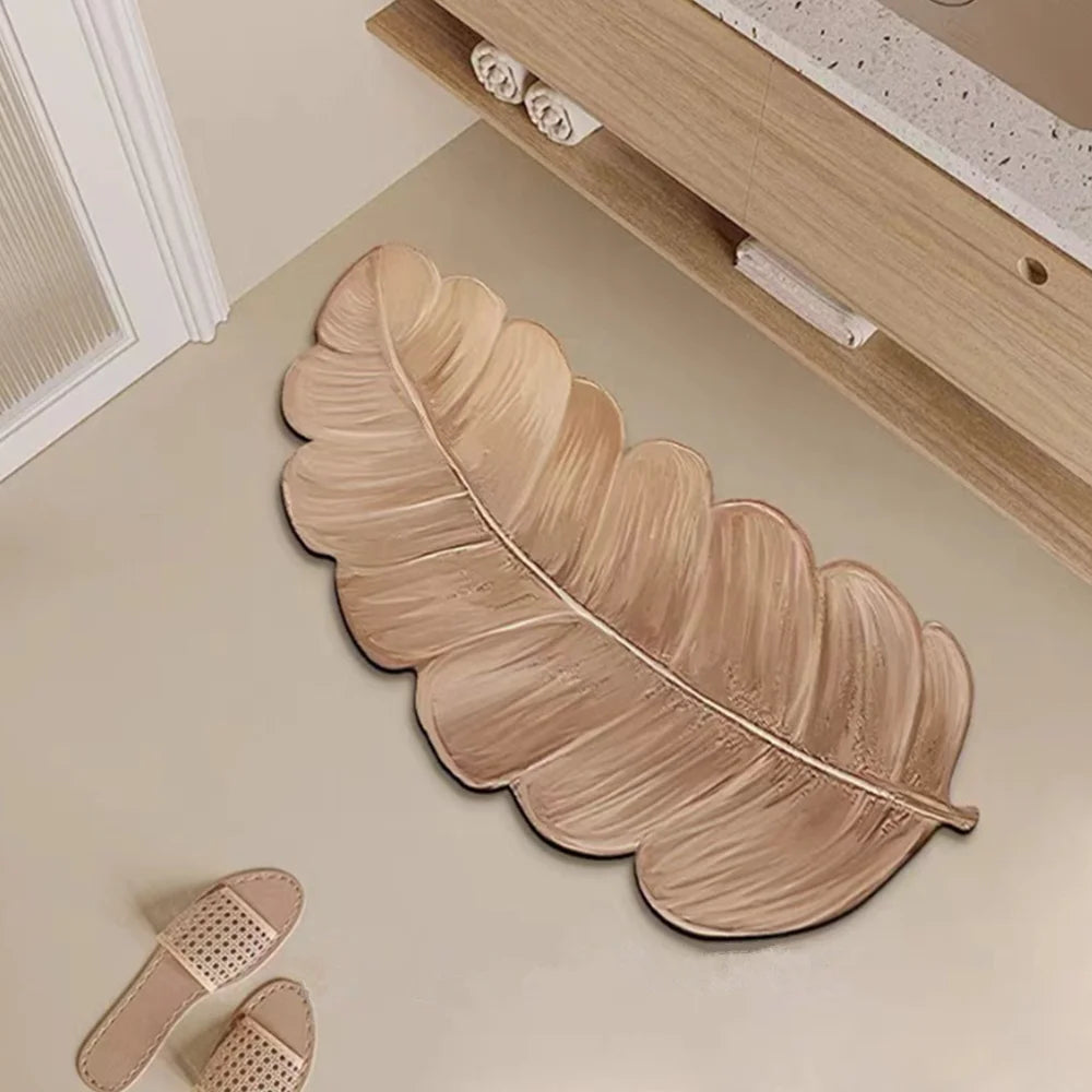 Premium Leaf Non-Slip Bath Mat with Rubber Base