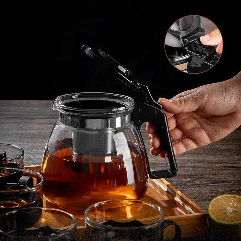 Heat Resistant Glass Teapot Set – 900ml Kettle with Stainless Steel Filter & 4 Cups - Clarify.pk