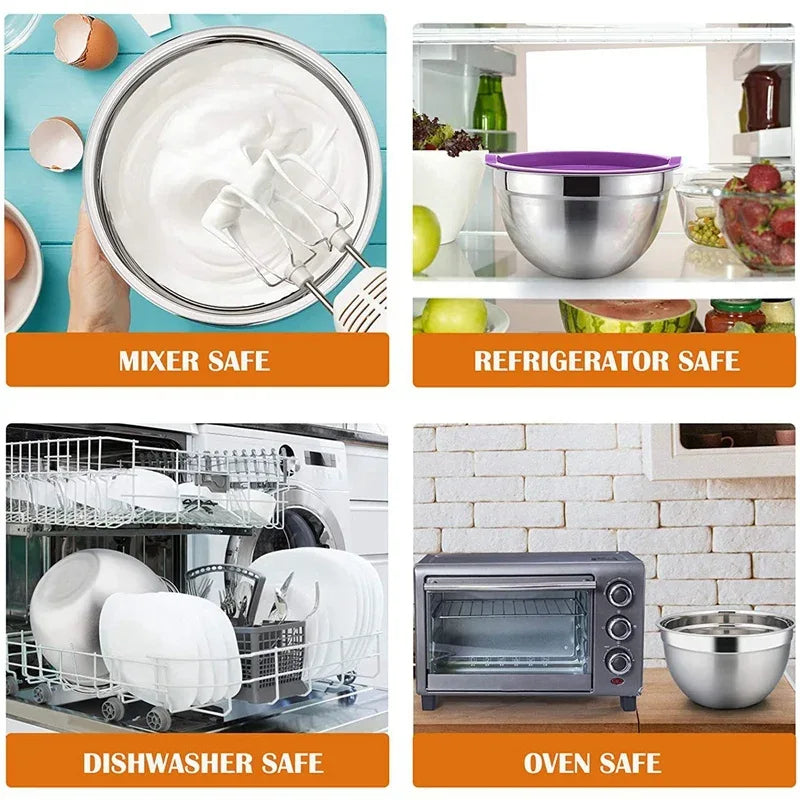 5-Piece Stainless Steel Mixing Bowl Set with Lids – Nesting Salad & Prep Bowls - Clarify.pk