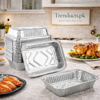 Pack of six round aluminum foil liners for air fryer basket protection on a blue background - Trenducts Pakistan