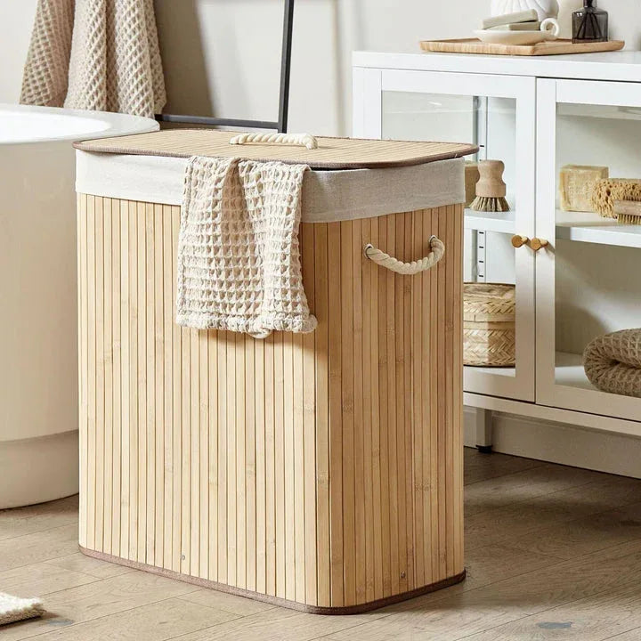 Luxury Bamboo Laundry Basket with Lid & Rope Handles - Clarify.pk