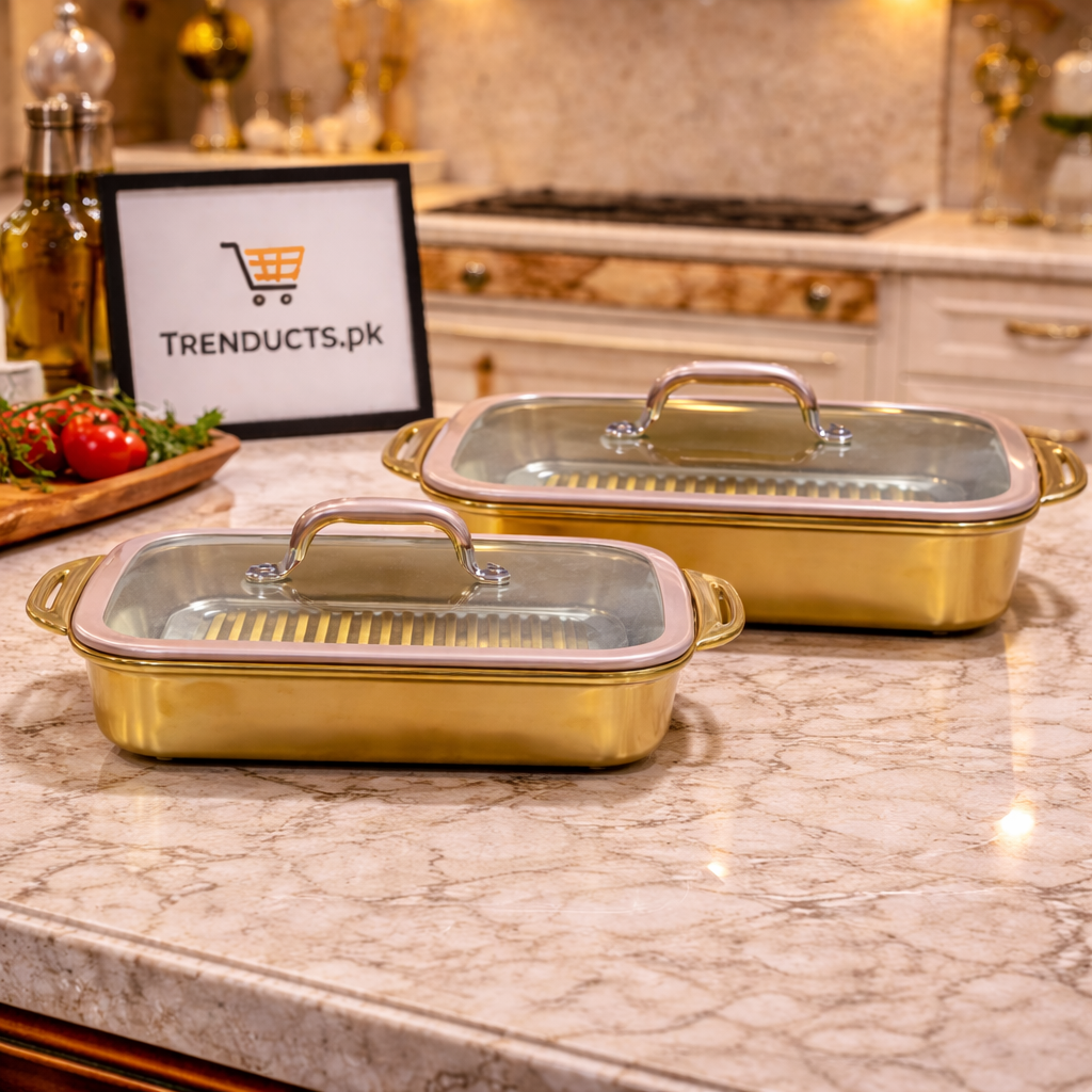 Premium Golden Chafing Dish with Glass Lid