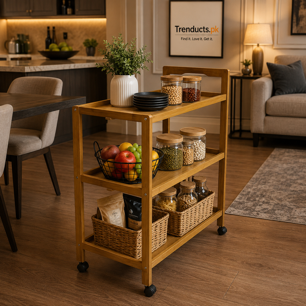 Premium 3-Tier Bamboo Pantry & Kitchen Utility Trolley