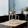 Mason Jar Glass with Handle & Bamboo Lid – Aesthetic - Clarify.pk