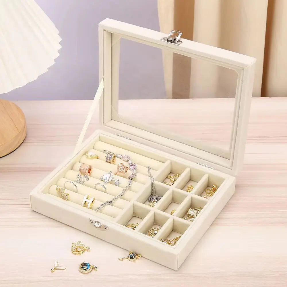 Thickened Velvet Jewelry Box - Dustproof Lockable Ring & Earring Organizer (Random color)