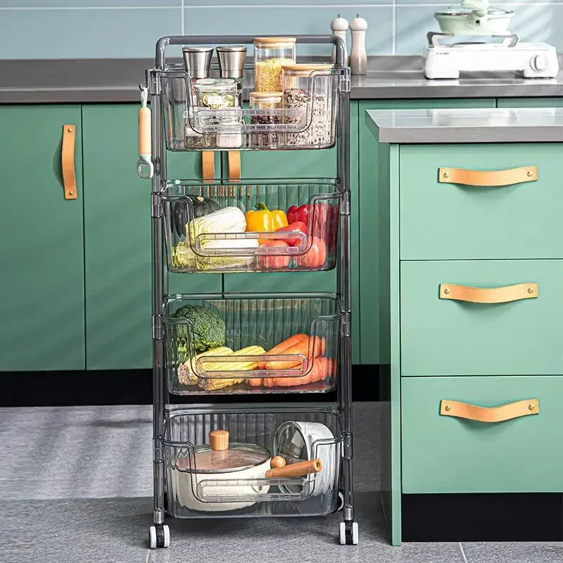2/3/4 Layer Transparent Trolley Simple Modern Cosmetics Skincare Storage Rack Kitchen Vegetable Fruit Bathroom Mobile