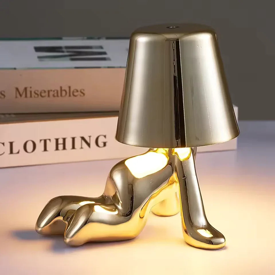 Metallic Lazy Man Character Lamp – Creative Bedside & Desk Light (Rando Design) - Clarify.pk