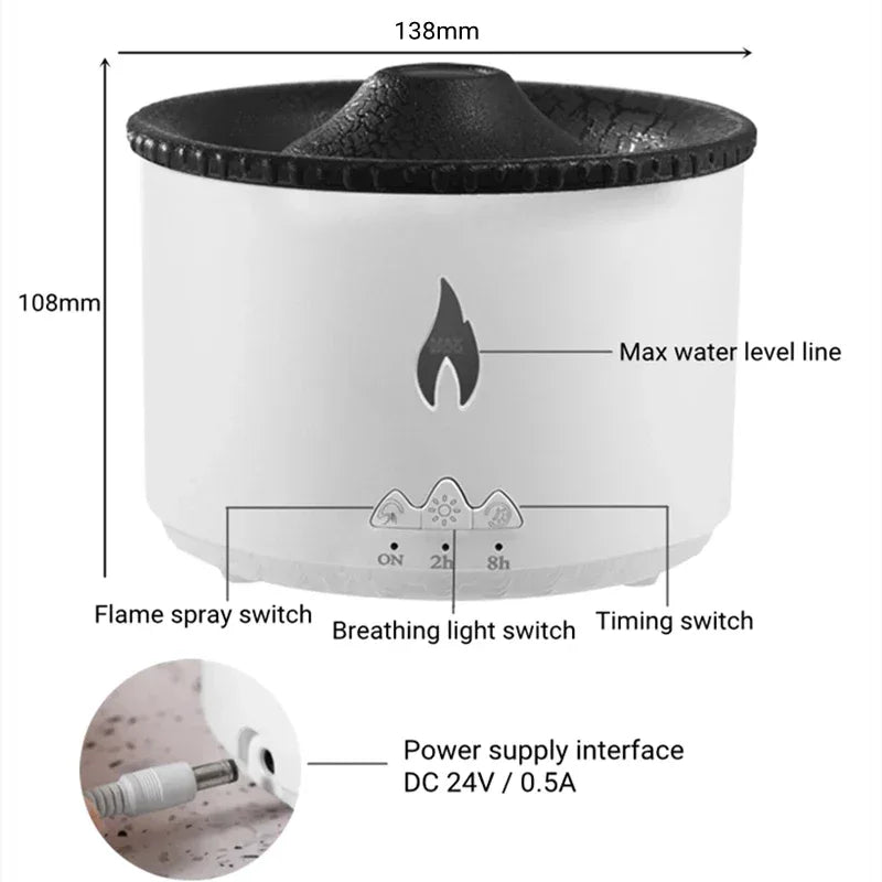 Premium Volcano Flame Humidifier – LED Fire Mist Aroma Diffuser - Clarify.pk