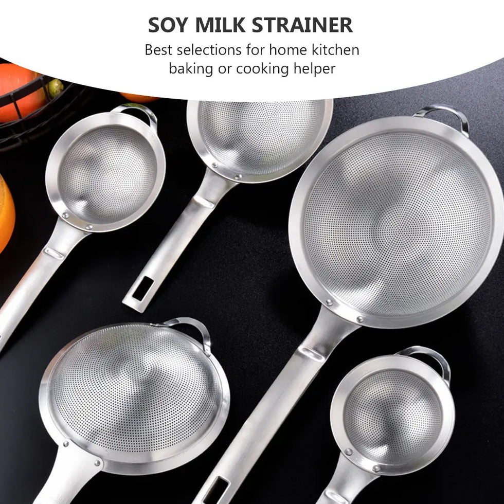 1Pcs Stainless Steel Strainer Oil Filter Strainer for Cooking Soy Milk Juice Frying Food with Long Handle Non-Deformation Mesh