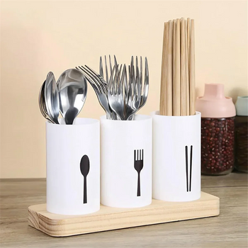 High-Quality Kitchen Utensil Holder with Wooden Base – Large Round Organizer - Clarify.pk