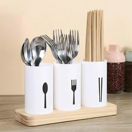 High-Quality Kitchen Utensil Holder with Wooden Base – Large Round Organizer
