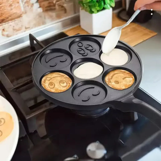 Non-Stick 7-Slot Smiley Face Fry Pan – Pancake & Egg Mold Pan