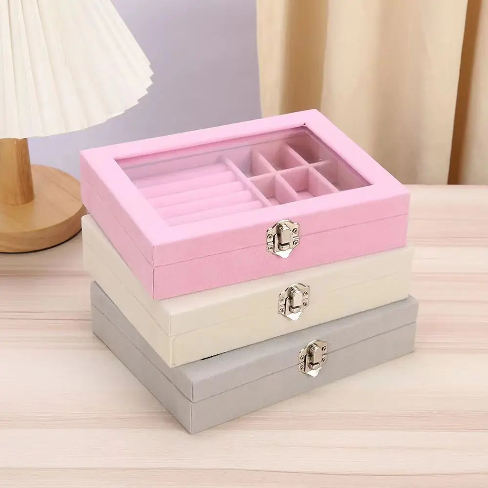 Thickened Velvet Jewelry Box - Dustproof Lockable Ring & Earring Organizer (Random color)