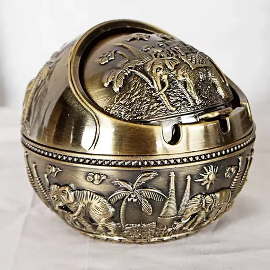 Zinc Alloy Ashtray Metal With Cover Anti-fall Windproof Ashtray Home living Room Tea Room Table Decoration Birthday Gift - Clarify.pk