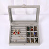 Velvet Jewelry Storage Organizer - Luxury Glass Lid Ring & Necklace Box (Random color)