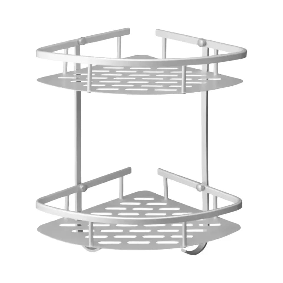 Corner Wall-Mount Bathroom Storage Rack – Aluminum No-Drill Shower Shelf