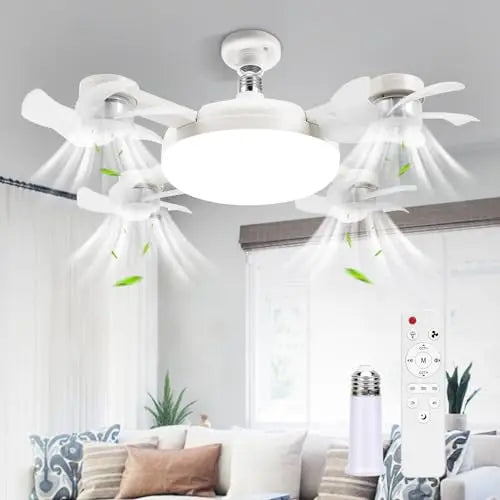 2-in-1 Drone Design Ceiling Fan Light Bulb - Remote Control LED Fan Lamp