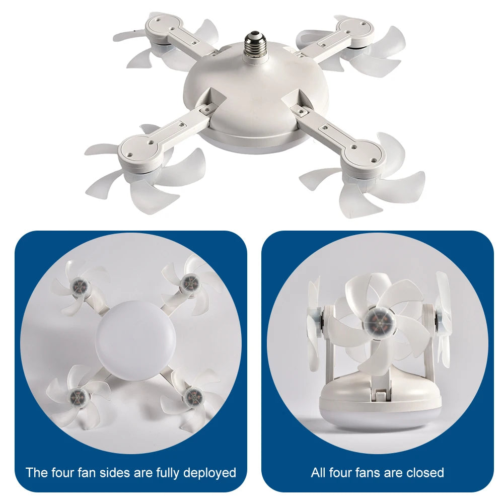 2-in-1 Drone Design Ceiling Fan Light Bulb - Remote Control LED Fan Lamp