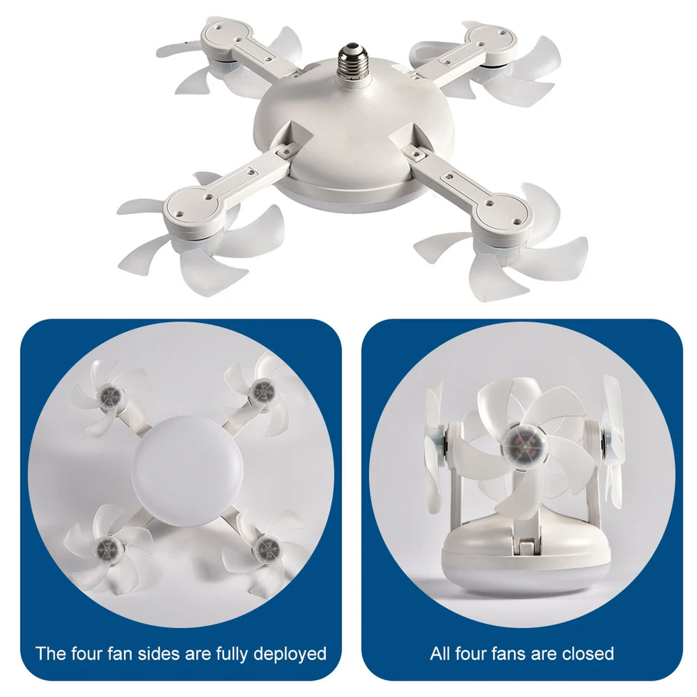 2-in-1 Drone Design Ceiling Fan Light Bulb - Remote Control LED Fan Lamp