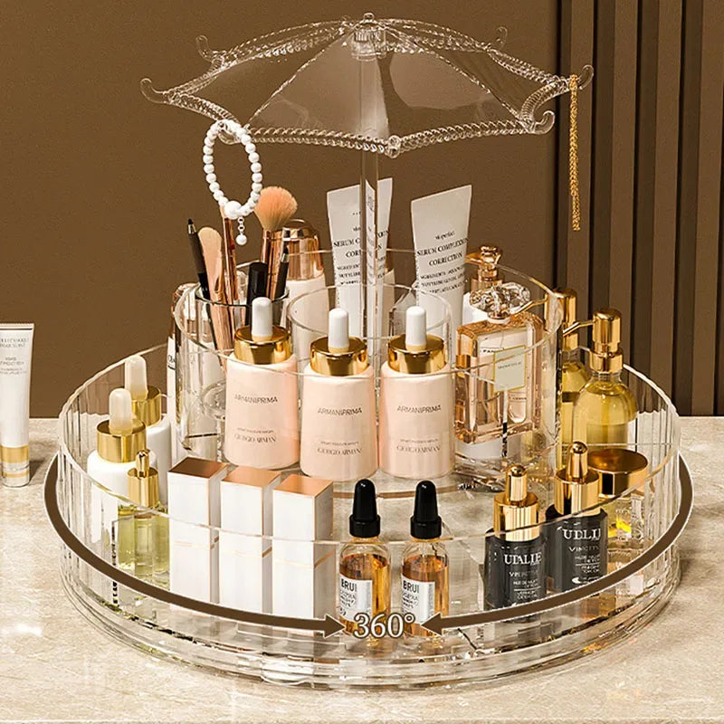 360° Rotating Umbrella Makeup Organizer – Multi-Layer Storage - Clarify.pk