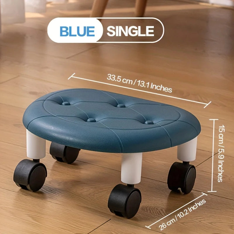 Rolling Low Stool with Wheels - Durable Plastic Oval Footstool, 360° Casters - Perfect for Entryway Shoe Changing, Bathroom