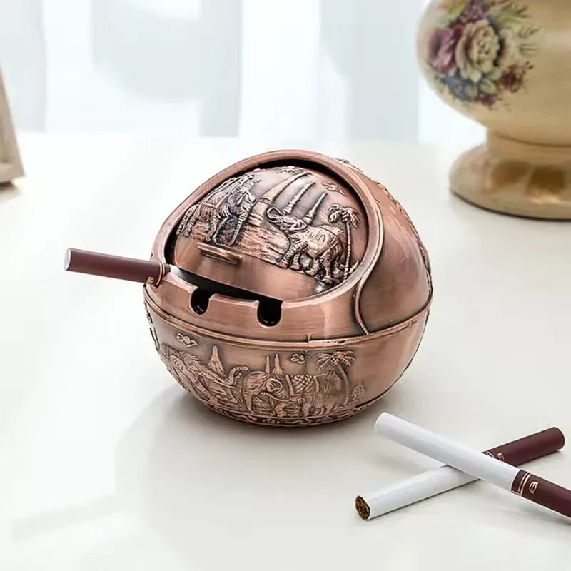 Zinc Alloy Ashtray Metal With Cover Anti-fall Windproof Ashtray Home living Room Tea Room Table Decoration Birthday Gift - Clarify.pk