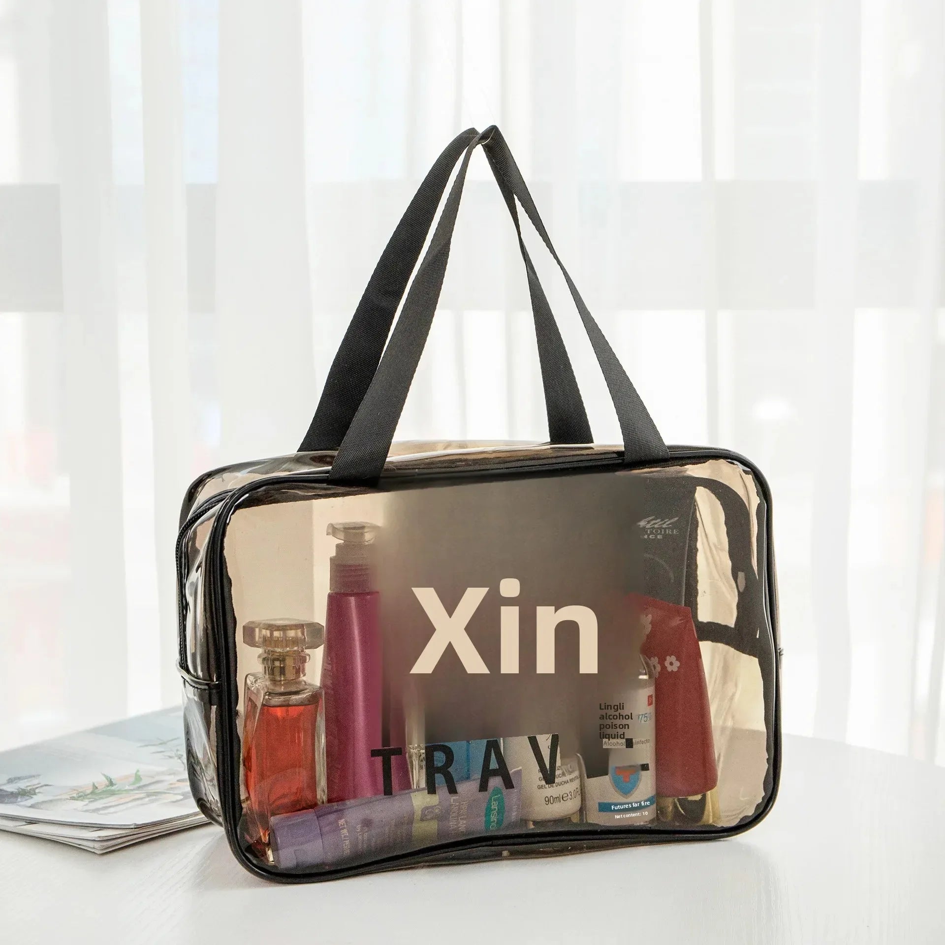 Pack of 3 Large PVC Transparent Cosmetic Bag – Waterproof Handheld Makeup Pouch - Clarify.pk