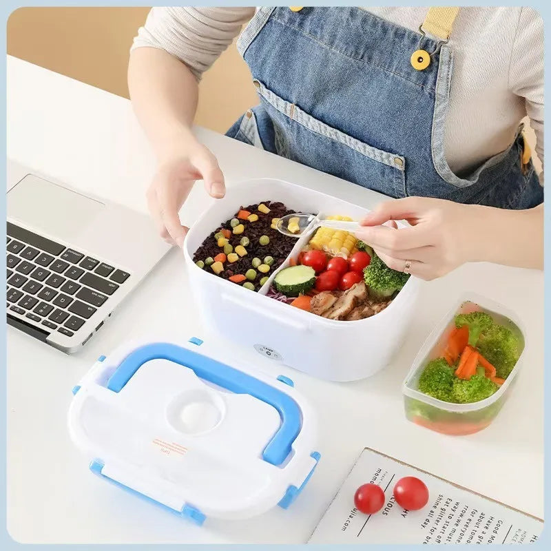 Portable rechargeable electric heated lunch box for office and travel