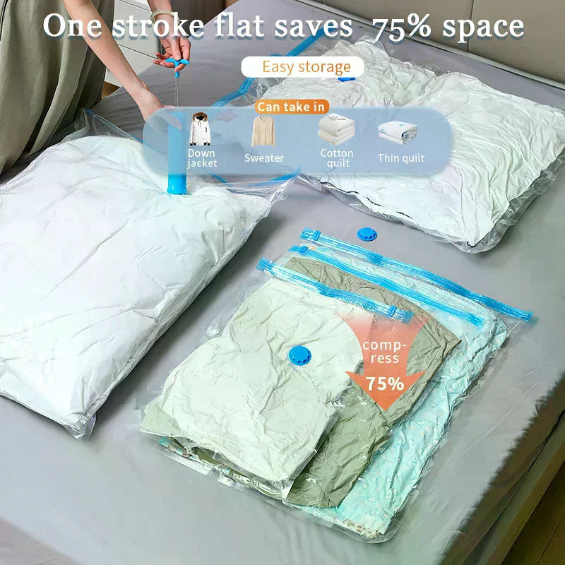 5pcs Vacuum Storage Bags With Valve Folding Compressed Space Saving Clothes Storage Big Size For Towel Cloth Blanket